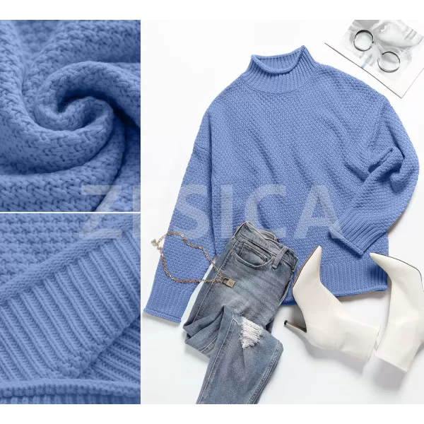 ZESICA Womens 2024 Turtleneck Batwing Sleeve Loose Oversized Chunky Knitted Pullover Sweater Jumper TopsBlue