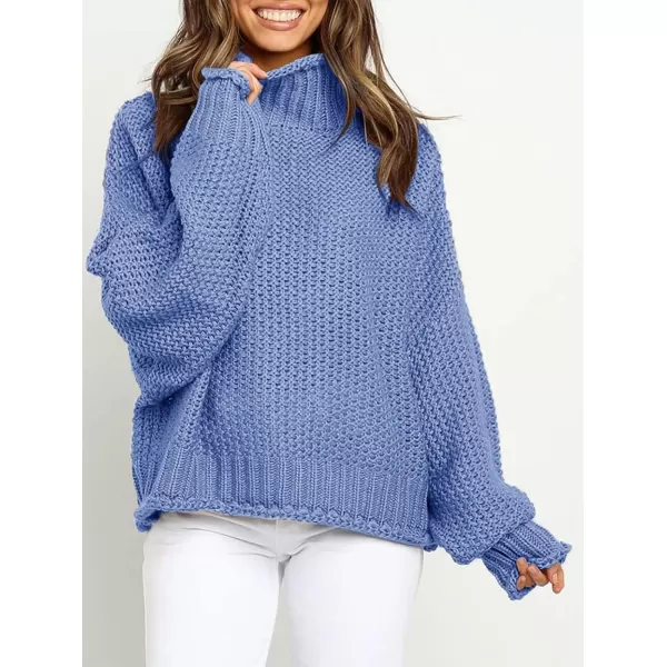 ZESICA Womens 2024 Turtleneck Batwing Sleeve Loose Oversized Chunky Knitted Pullover Sweater Jumper TopsBlue