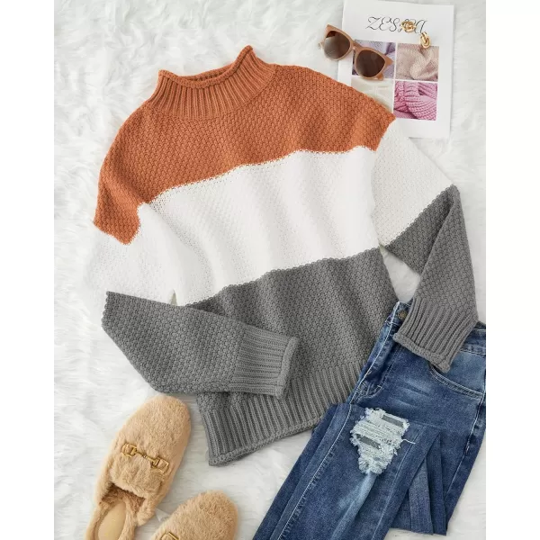 ZESICA Womens 2024 Turtleneck Batwing Sleeve Loose Oversized Chunky Knitted Pullover Sweater Jumper TopsBorange
