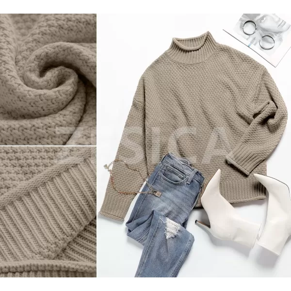 ZESICA Womens 2024 Turtleneck Batwing Sleeve Loose Oversized Chunky Knitted Pullover Sweater Jumper TopsCamel