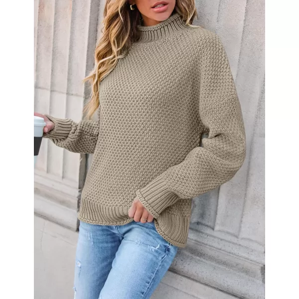ZESICA Womens 2024 Turtleneck Batwing Sleeve Loose Oversized Chunky Knitted Pullover Sweater Jumper TopsCamel