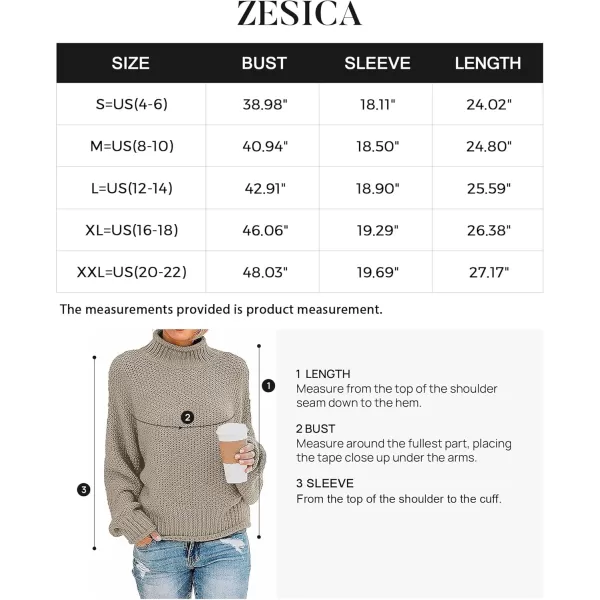 ZESICA Womens 2024 Turtleneck Batwing Sleeve Loose Oversized Chunky Knitted Pullover Sweater Jumper TopsCamel