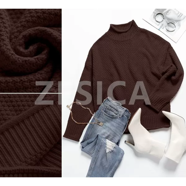ZESICA Womens 2024 Turtleneck Batwing Sleeve Loose Oversized Chunky Knitted Pullover Sweater Jumper TopsCoffee
