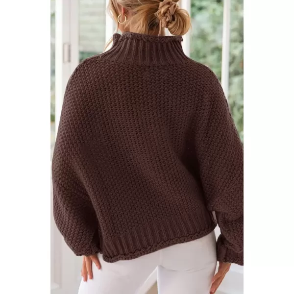 ZESICA Womens 2024 Turtleneck Batwing Sleeve Loose Oversized Chunky Knitted Pullover Sweater Jumper TopsCoffee