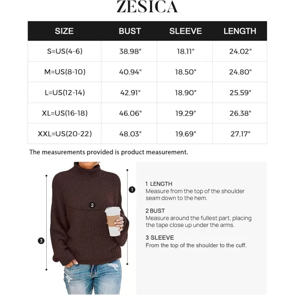 ZESICA Womens 2024 Turtleneck Batwing Sleeve Loose Oversized Chunky Knitted Pullover Sweater Jumper TopsCoffee