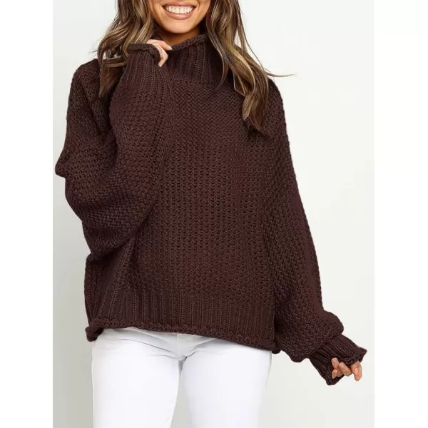 ZESICA Womens 2024 Turtleneck Batwing Sleeve Loose Oversized Chunky Knitted Pullover Sweater Jumper TopsCoffee