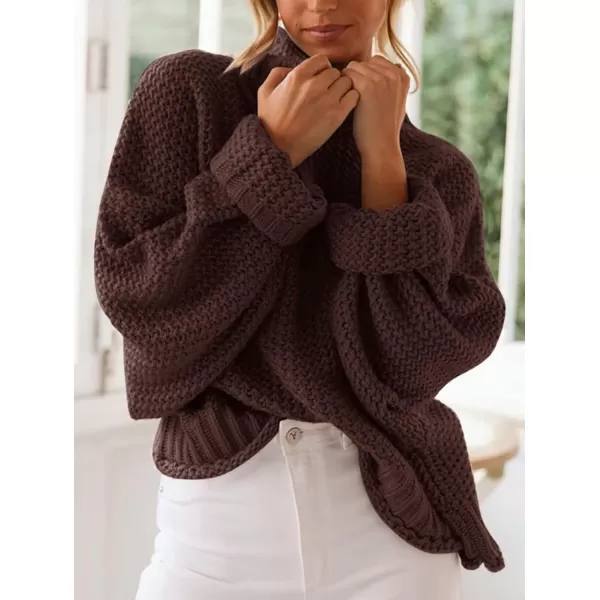 ZESICA Womens 2024 Turtleneck Batwing Sleeve Loose Oversized Chunky Knitted Pullover Sweater Jumper TopsCoffee