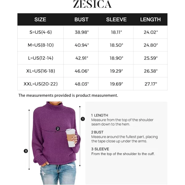 ZESICA Womens 2024 Turtleneck Batwing Sleeve Loose Oversized Chunky Knitted Pullover Sweater Jumper TopsEggplant
