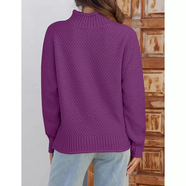 ZESICA Womens 2024 Turtleneck Batwing Sleeve Loose Oversized Chunky Knitted Pullover Sweater Jumper TopsEggplant