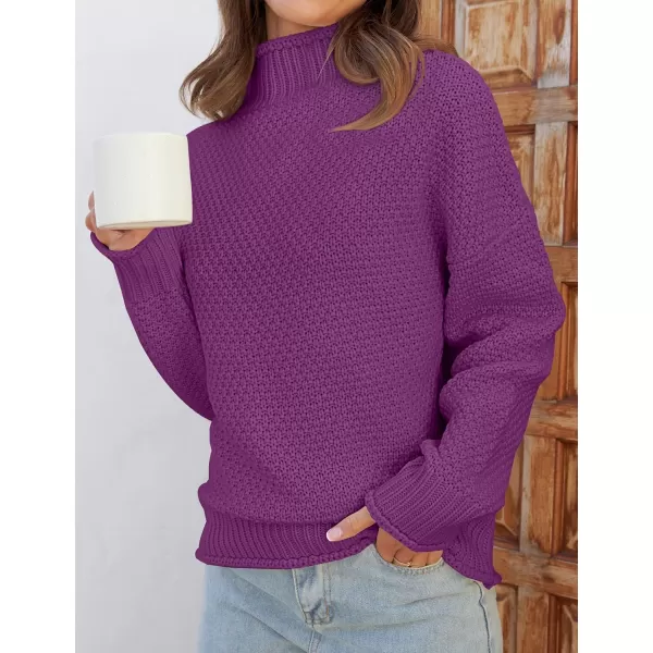 ZESICA Womens 2024 Turtleneck Batwing Sleeve Loose Oversized Chunky Knitted Pullover Sweater Jumper TopsEggplant