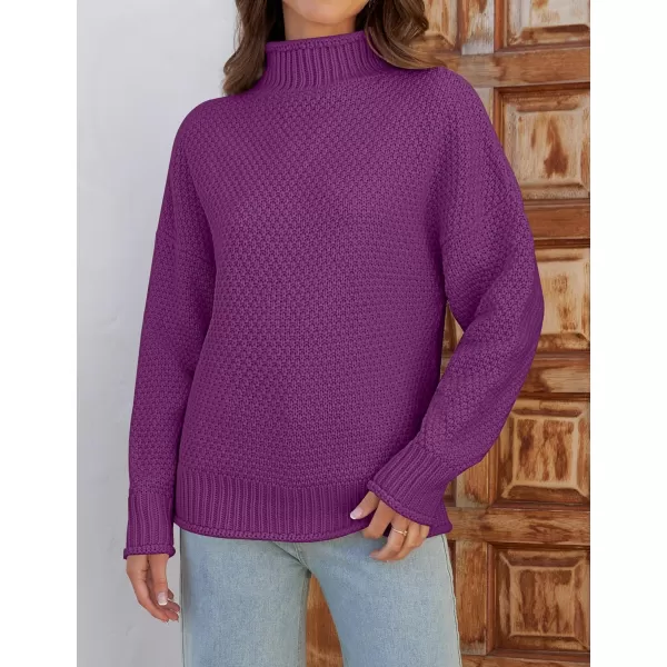ZESICA Womens 2024 Turtleneck Batwing Sleeve Loose Oversized Chunky Knitted Pullover Sweater Jumper TopsEggplant