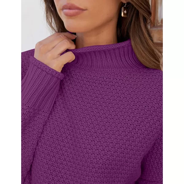 ZESICA Womens 2024 Turtleneck Batwing Sleeve Loose Oversized Chunky Knitted Pullover Sweater Jumper TopsEggplant