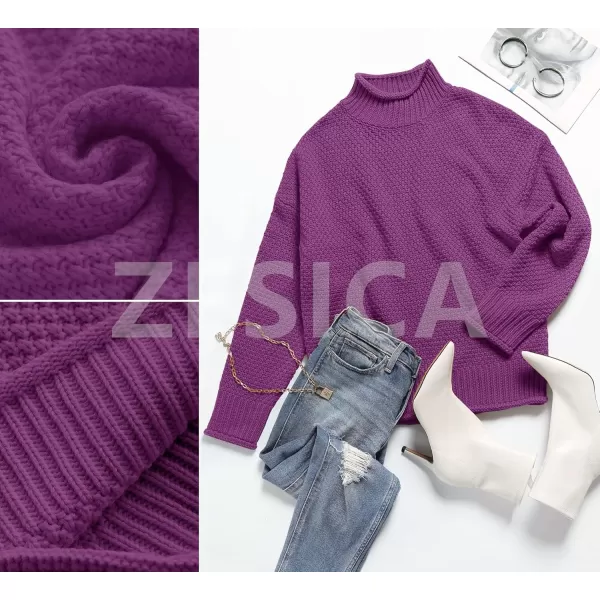 ZESICA Womens 2024 Turtleneck Batwing Sleeve Loose Oversized Chunky Knitted Pullover Sweater Jumper TopsEggplant