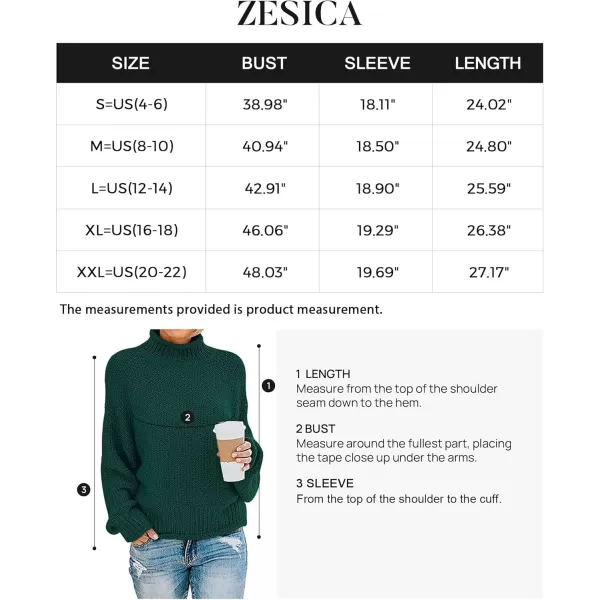 ZESICA Womens 2024 Turtleneck Batwing Sleeve Loose Oversized Chunky Knitted Pullover Sweater Jumper TopsForestgreen