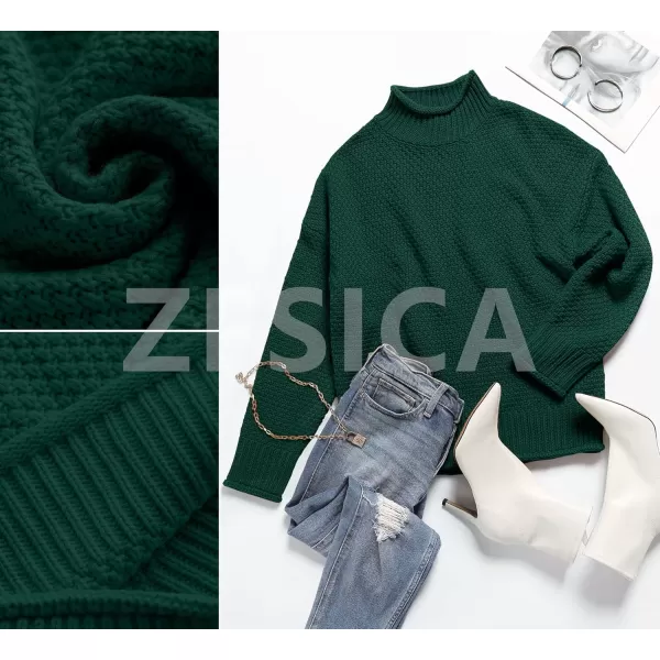 ZESICA Womens 2024 Turtleneck Batwing Sleeve Loose Oversized Chunky Knitted Pullover Sweater Jumper TopsForestgreen