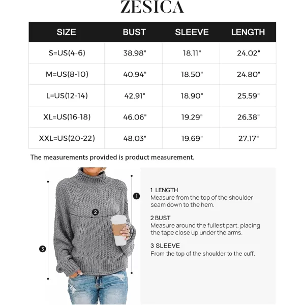 ZESICA Womens 2024 Turtleneck Batwing Sleeve Loose Oversized Chunky Knitted Pullover Sweater Jumper TopsGrey2
