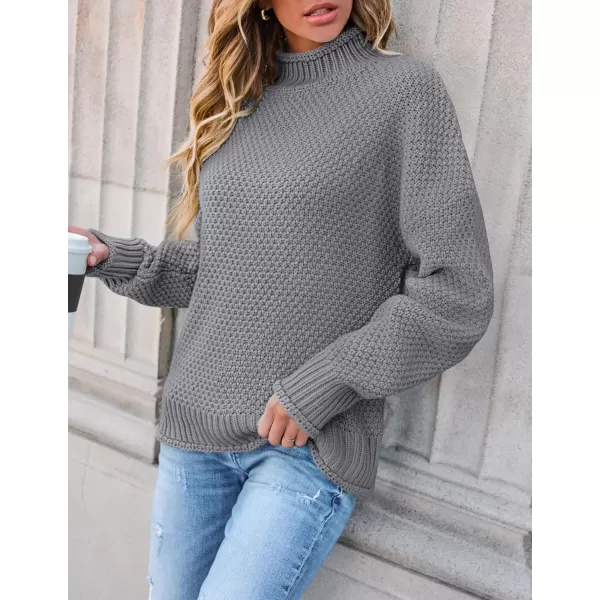 ZESICA Womens 2024 Turtleneck Batwing Sleeve Loose Oversized Chunky Knitted Pullover Sweater Jumper TopsGrey2