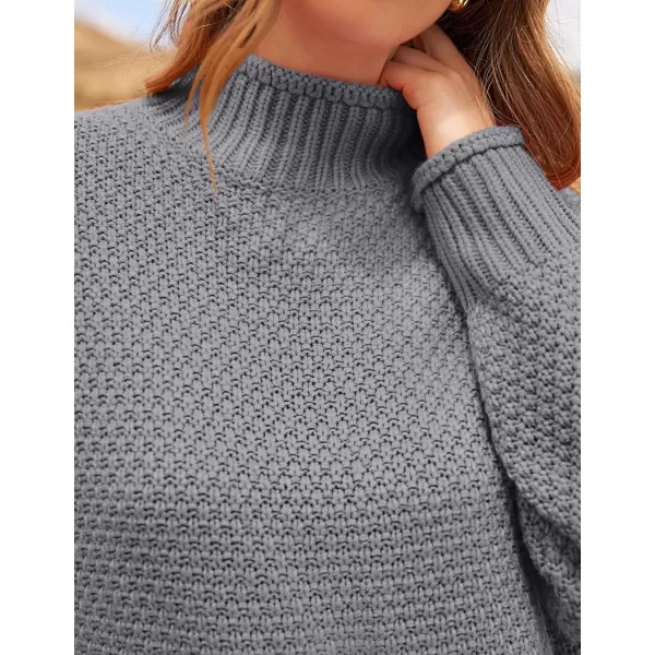 ZESICA Womens 2024 Turtleneck Batwing Sleeve Loose Oversized Chunky Knitted Pullover Sweater Jumper TopsGrey2