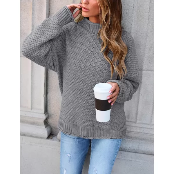 ZESICA Womens 2024 Turtleneck Batwing Sleeve Loose Oversized Chunky Knitted Pullover Sweater Jumper TopsGrey2