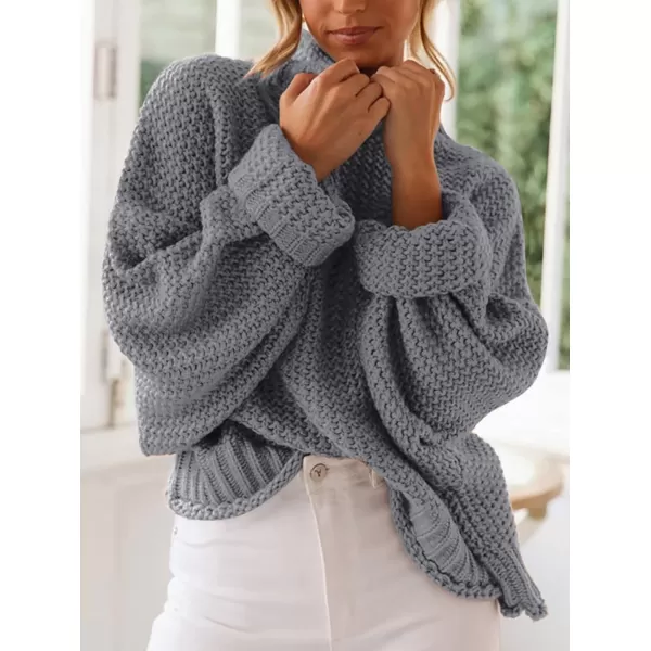 ZESICA Womens 2024 Turtleneck Batwing Sleeve Loose Oversized Chunky Knitted Pullover Sweater Jumper TopsGrey2