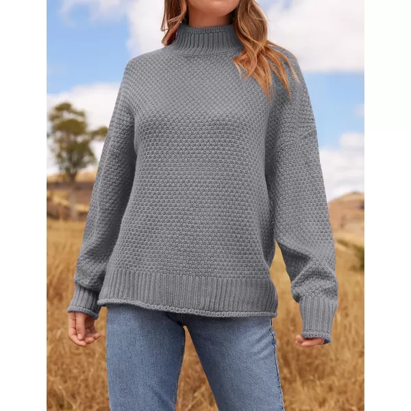 ZESICA Womens 2024 Turtleneck Batwing Sleeve Loose Oversized Chunky Knitted Pullover Sweater Jumper TopsGrey2