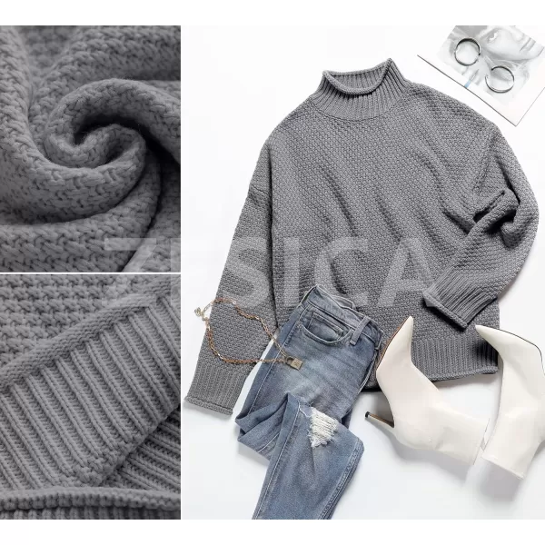 ZESICA Womens 2024 Turtleneck Batwing Sleeve Loose Oversized Chunky Knitted Pullover Sweater Jumper TopsGrey2
