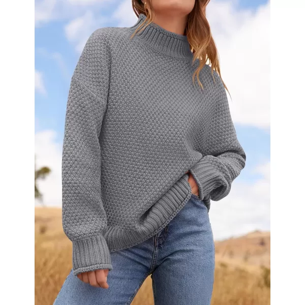 ZESICA Womens 2024 Turtleneck Batwing Sleeve Loose Oversized Chunky Knitted Pullover Sweater Jumper TopsGrey2
