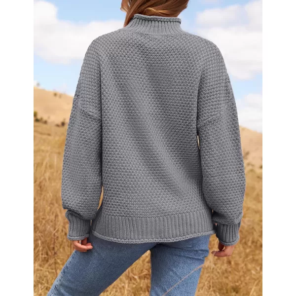ZESICA Womens 2024 Turtleneck Batwing Sleeve Loose Oversized Chunky Knitted Pullover Sweater Jumper TopsGrey2