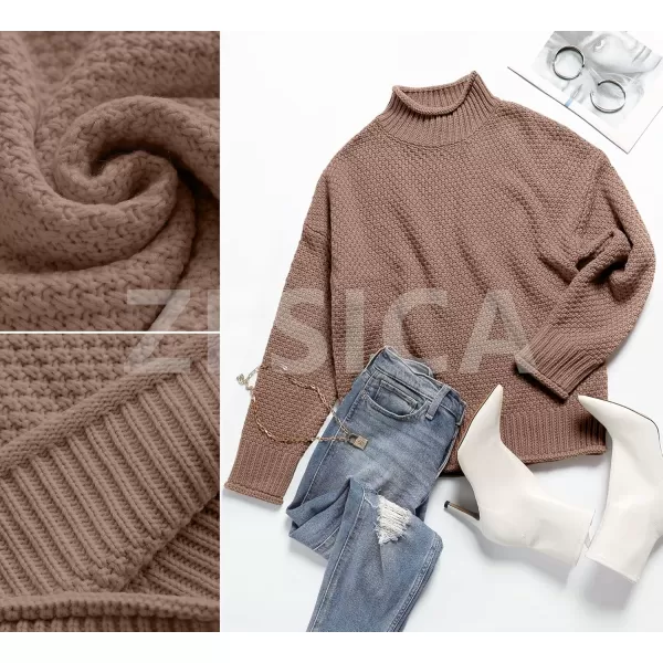 ZESICA Womens 2024 Turtleneck Batwing Sleeve Loose Oversized Chunky Knitted Pullover Sweater Jumper TopsKhaki