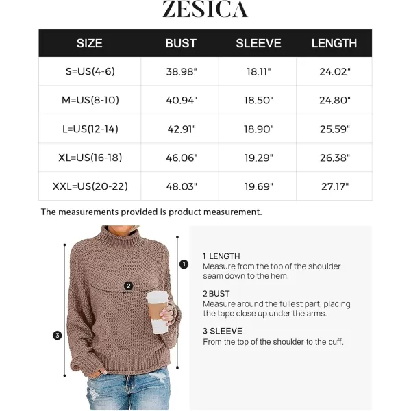 ZESICA Womens 2024 Turtleneck Batwing Sleeve Loose Oversized Chunky Knitted Pullover Sweater Jumper TopsKhaki