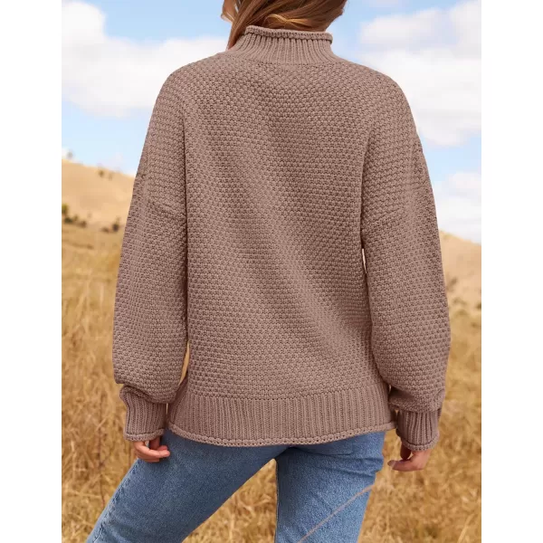ZESICA Womens 2024 Turtleneck Batwing Sleeve Loose Oversized Chunky Knitted Pullover Sweater Jumper TopsKhaki