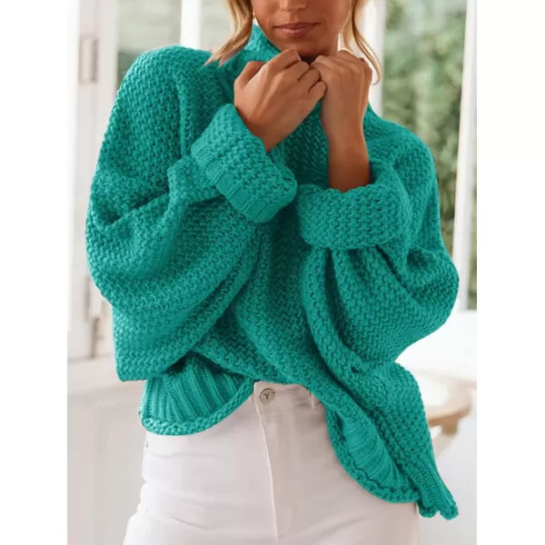 ZESICA Womens 2024 Turtleneck Batwing Sleeve Loose Oversized Chunky Knitted Pullover Sweater Jumper TopsMalachite
