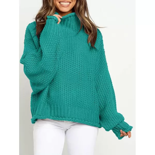 ZESICA Womens 2024 Turtleneck Batwing Sleeve Loose Oversized Chunky Knitted Pullover Sweater Jumper TopsMalachite