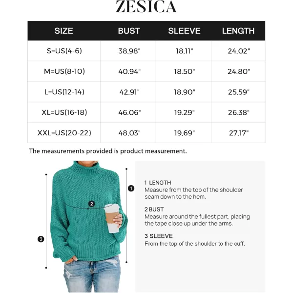 ZESICA Womens 2024 Turtleneck Batwing Sleeve Loose Oversized Chunky Knitted Pullover Sweater Jumper TopsMalachite