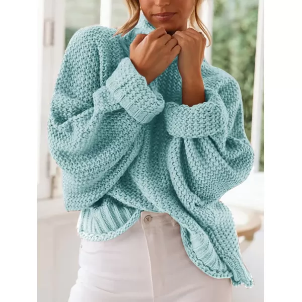 ZESICA Womens 2024 Turtleneck Batwing Sleeve Loose Oversized Chunky Knitted Pullover Sweater Jumper TopsMint