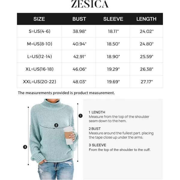 ZESICA Womens 2024 Turtleneck Batwing Sleeve Loose Oversized Chunky Knitted Pullover Sweater Jumper TopsMint