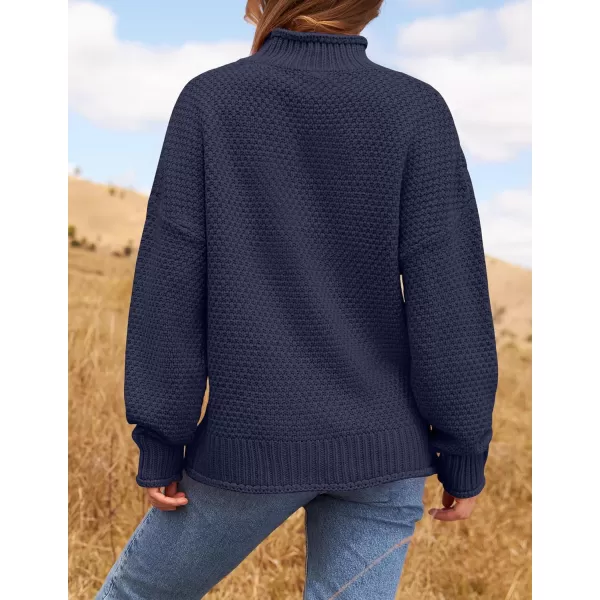 ZESICA Womens 2024 Turtleneck Batwing Sleeve Loose Oversized Chunky Knitted Pullover Sweater Jumper TopsOceanablue