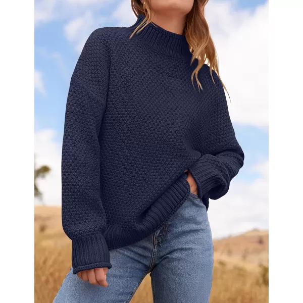 ZESICA Womens 2024 Turtleneck Batwing Sleeve Loose Oversized Chunky Knitted Pullover Sweater Jumper TopsOceanablue