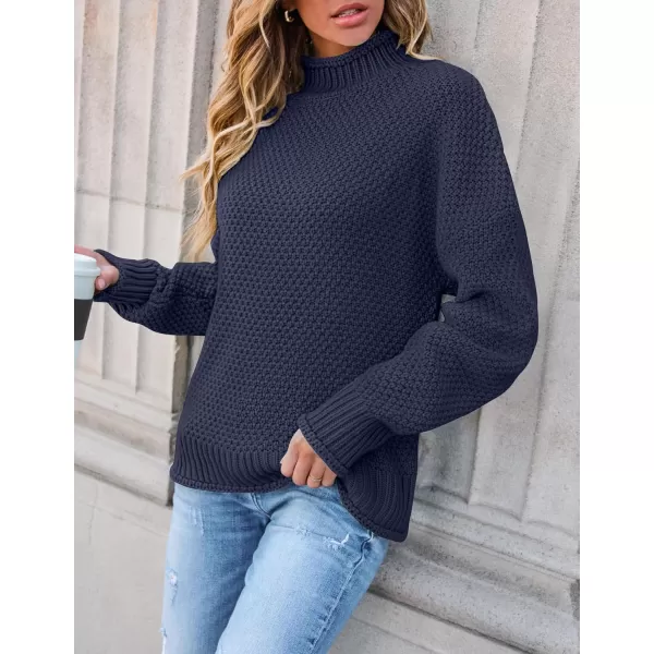ZESICA Womens 2024 Turtleneck Batwing Sleeve Loose Oversized Chunky Knitted Pullover Sweater Jumper TopsOceanablue