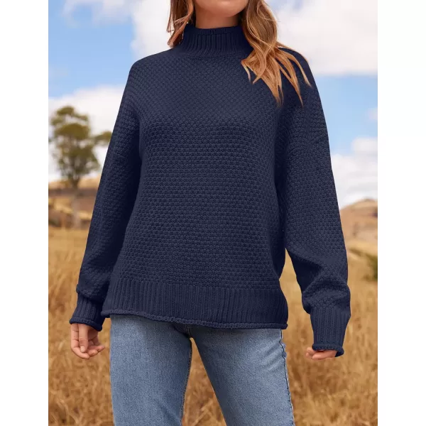 ZESICA Womens 2024 Turtleneck Batwing Sleeve Loose Oversized Chunky Knitted Pullover Sweater Jumper TopsOceanablue