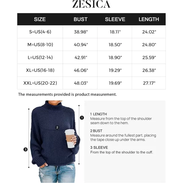 ZESICA Womens 2024 Turtleneck Batwing Sleeve Loose Oversized Chunky Knitted Pullover Sweater Jumper TopsOceanablue