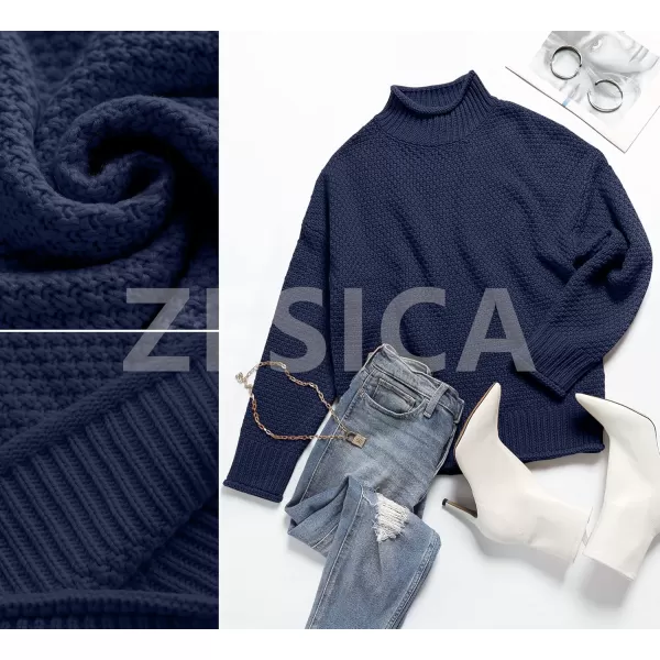 ZESICA Womens 2024 Turtleneck Batwing Sleeve Loose Oversized Chunky Knitted Pullover Sweater Jumper TopsOceanablue