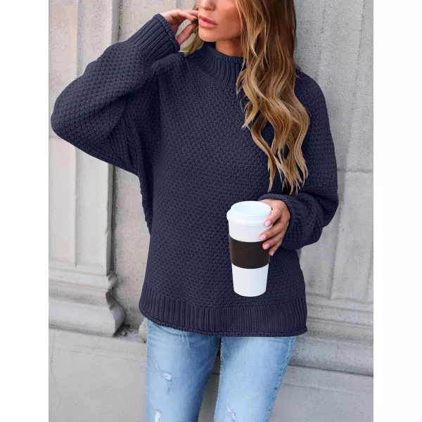 ZESICA Womens 2024 Turtleneck Batwing Sleeve Loose Oversized Chunky Knitted Pullover Sweater Jumper TopsOceanablue