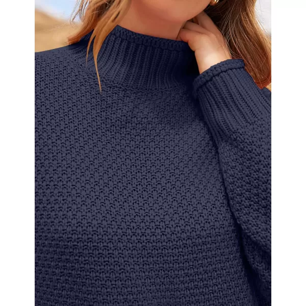 ZESICA Womens 2024 Turtleneck Batwing Sleeve Loose Oversized Chunky Knitted Pullover Sweater Jumper TopsOceanablue