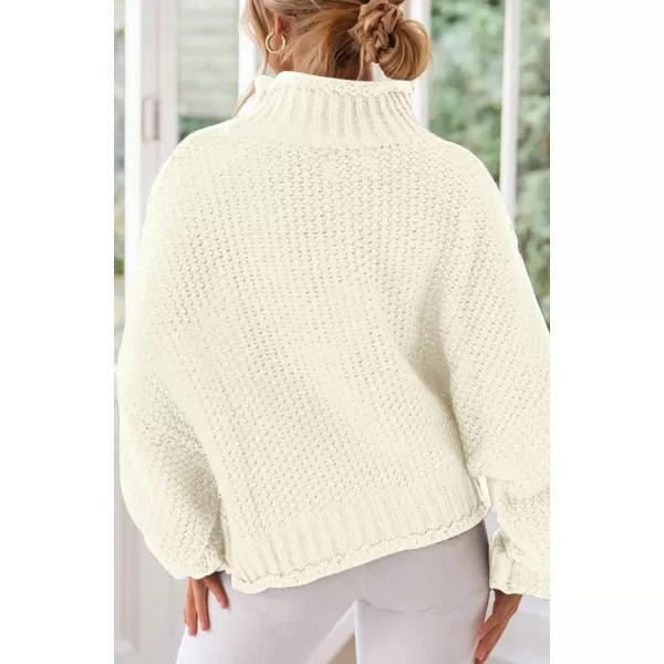 ZESICA Womens 2024 Turtleneck Batwing Sleeve Loose Oversized Chunky Knitted Pullover Sweater Jumper TopsOffwhite