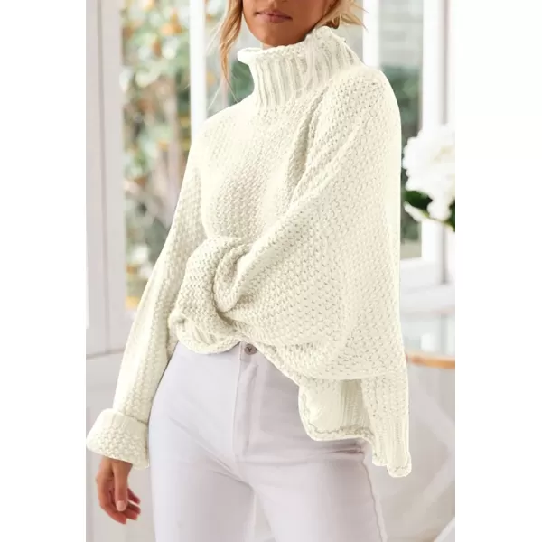 ZESICA Womens 2024 Turtleneck Batwing Sleeve Loose Oversized Chunky Knitted Pullover Sweater Jumper TopsOffwhite