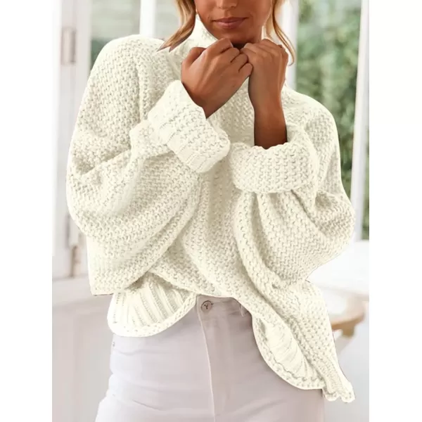 ZESICA Womens 2024 Turtleneck Batwing Sleeve Loose Oversized Chunky Knitted Pullover Sweater Jumper TopsOffwhite
