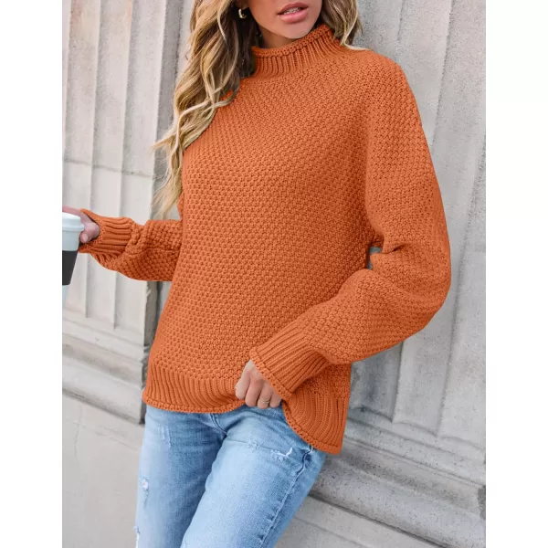 ZESICA Womens 2024 Turtleneck Batwing Sleeve Loose Oversized Chunky Knitted Pullover Sweater Jumper TopsOrange