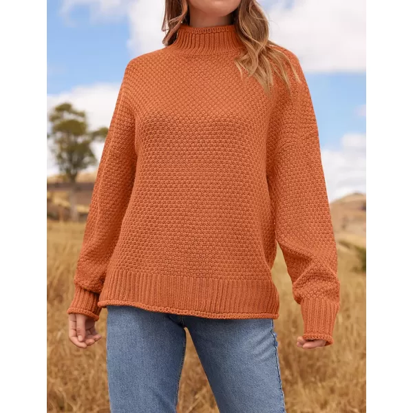 ZESICA Womens 2024 Turtleneck Batwing Sleeve Loose Oversized Chunky Knitted Pullover Sweater Jumper TopsOrange