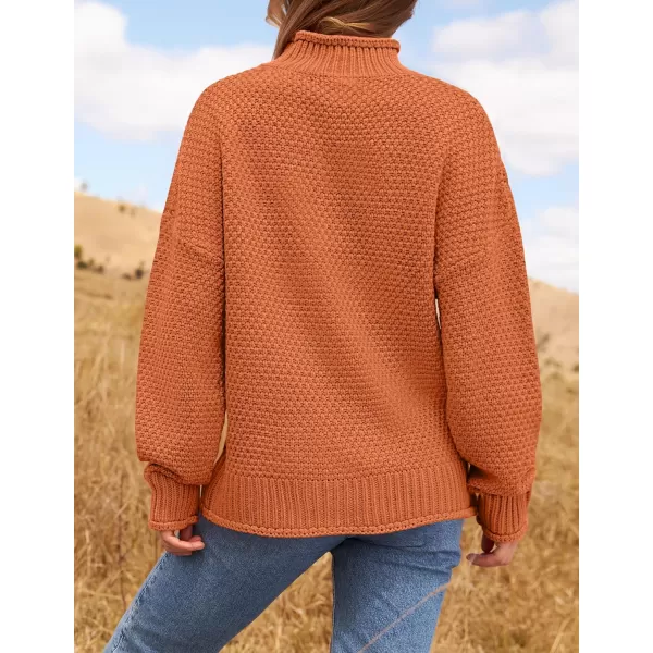 ZESICA Womens 2024 Turtleneck Batwing Sleeve Loose Oversized Chunky Knitted Pullover Sweater Jumper TopsOrange